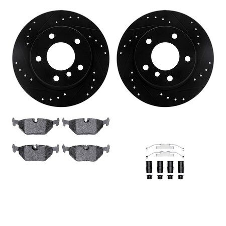 Rear - Dynamic Friction Company Brake Rotors - Drill/Slot - Black with Ceramic Brake Pads and Hardware Kit 8312-31063